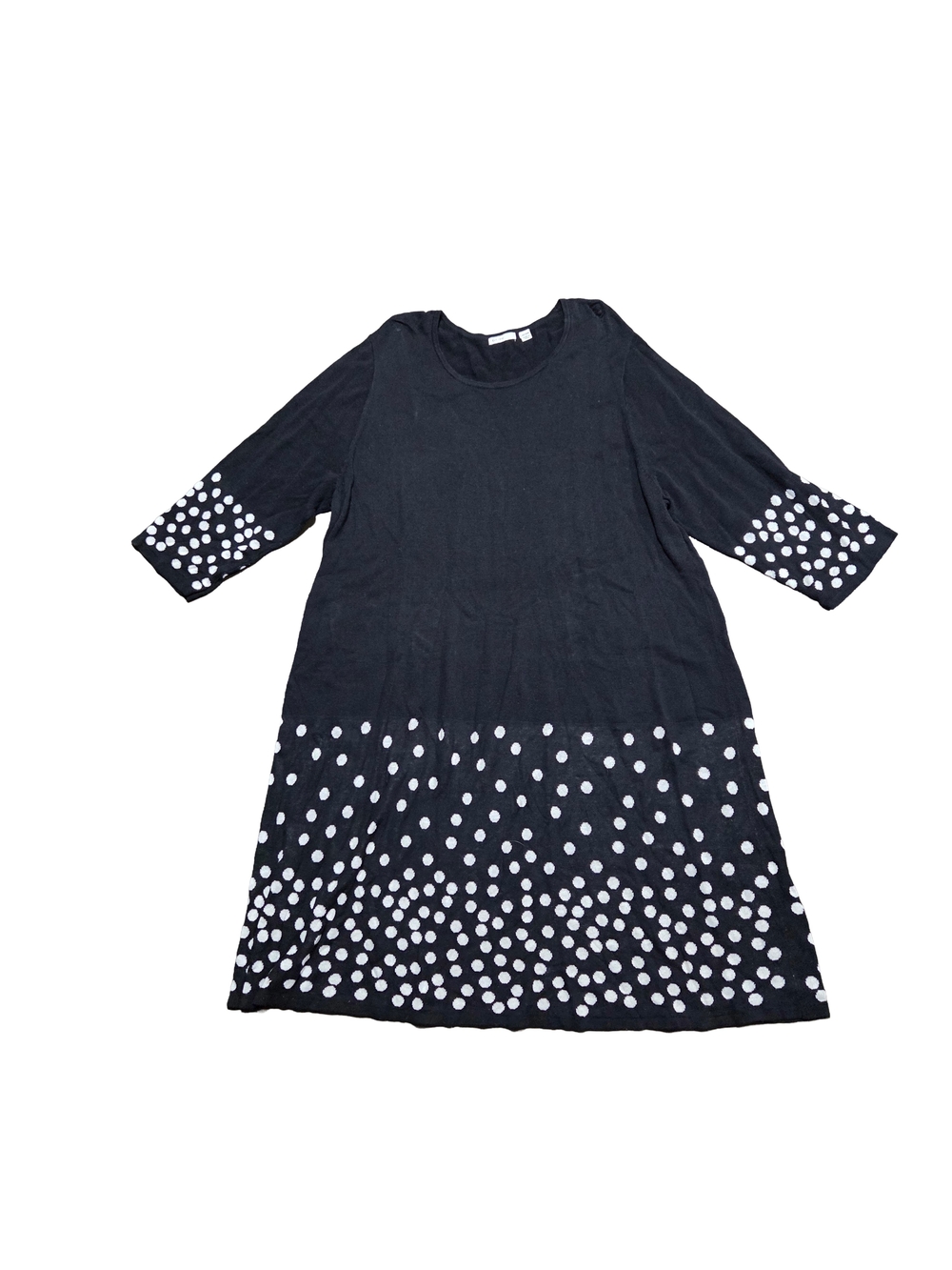 C’Est 1946 Black White Polka Dot Knit Shift Dress 3/4 Sleeve Size 26/28W